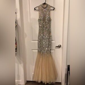 Alyce Paris Silver Jeweled Beaded Sequin Mermaid Prom Dress